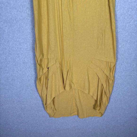 Cynthia Rowley Dress Medium Mustard Linen Cowl Hi Lo Lagenlook‎ Coastal Grandma - Picture 3 of 12